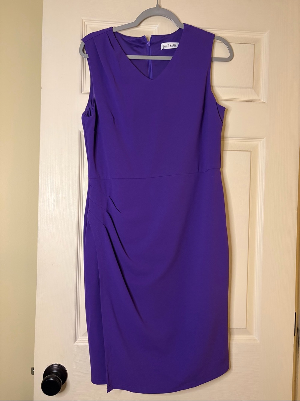 Grace Karin Purple Sleeveless V‑Neck Midi Sheath Dress